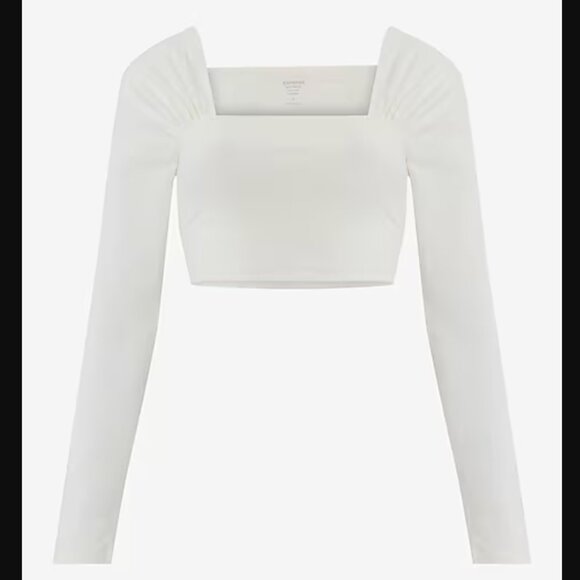 Express White Small Ruched Shoulder Cropped Tee NWT - Picture 4 of 4